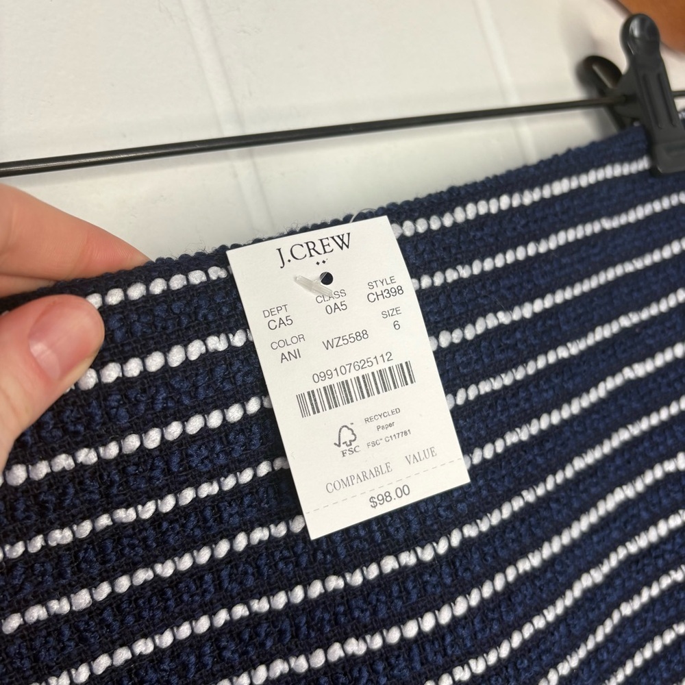 NWT J. Crew Striped Tweed A-line Mini Skirt Ant Navy Ivory Striped CH398 Size 6 - Picture 5 of 9